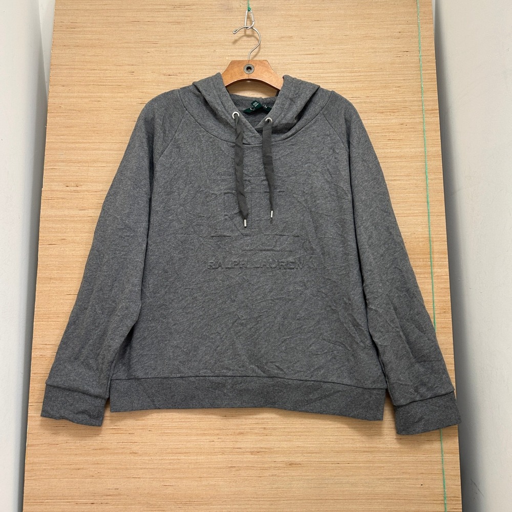 Lauren Ralph Lauren Womens Gray Embossed Logo Raglan Pullover Hoodie Large L